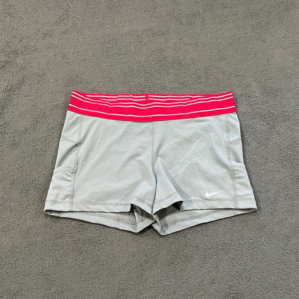Nike Pro Dri-FIT Grey Pink Athletic Compression Booty Shorts Women's Size Large